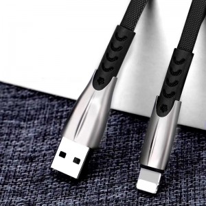 3.8A Flätad snabbladdning platt zinklegeringshus Tangle Free Flex böjande USB-datakabel för mikro-USB, typ C, iPhone blixtladdning och synk