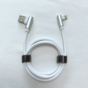 Dubbel höger vinkel Flätad snabbladdning Rund aluminiumskåp USB-datakabel för mikro-USB, typ C, iPhone-blixtladdning och synk